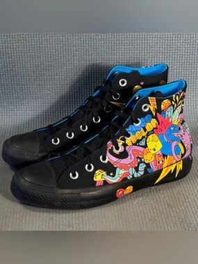 Converse Chuck Taylor All Star Black Graffiti Notebook Hi Top Shoes Women’s Sz 8